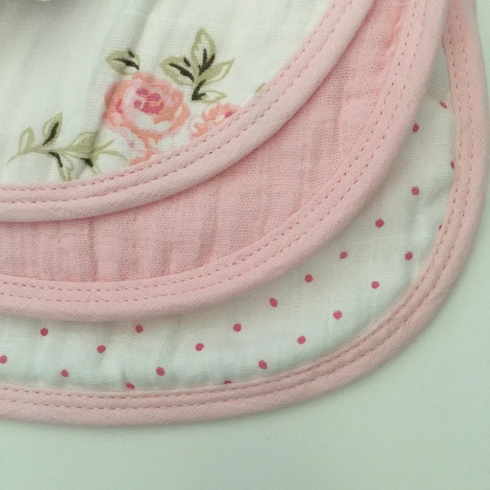 Little Me Pink Floral 3-Piece Muslin Burp Cloth Set